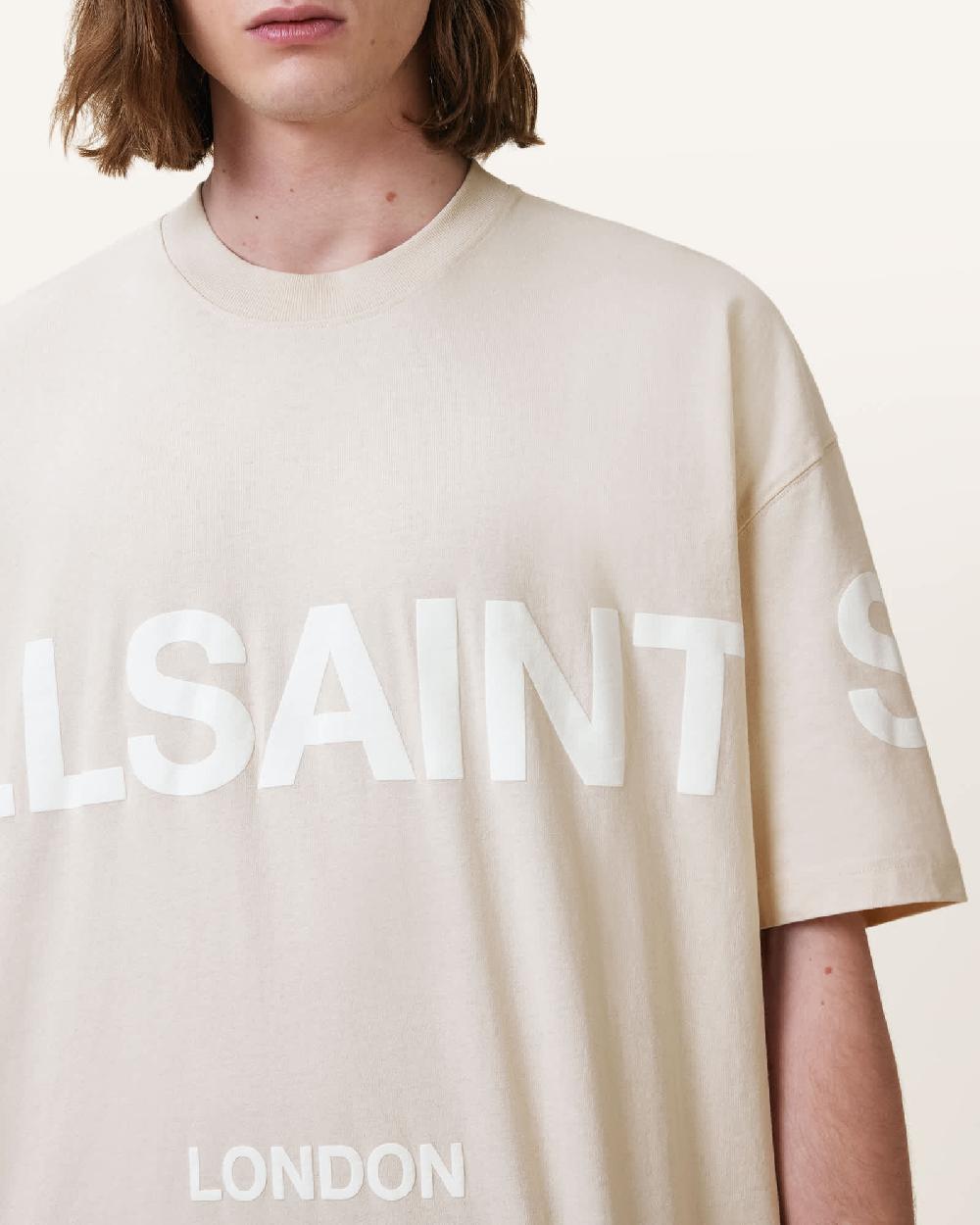 All Saints Biggy Oversized Logo Print T-Shirt BAILEY TAUPE