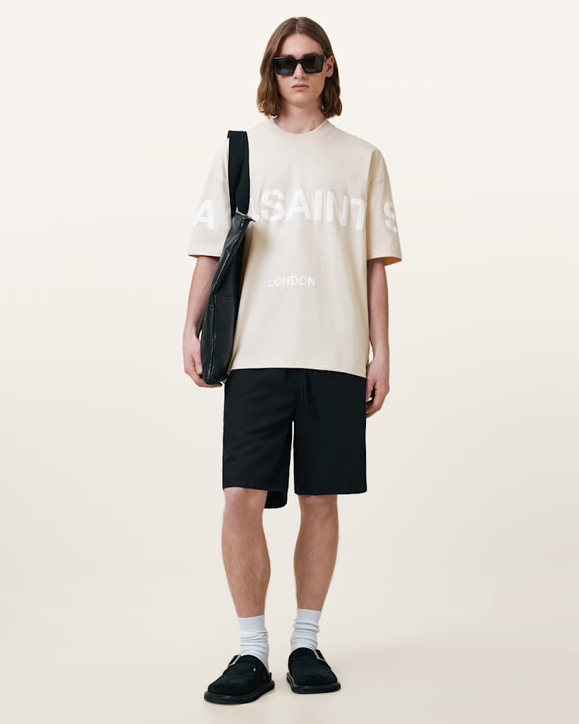 all saints Biggy Oversized Logo Print T-Shirt BAILEY TAUPE