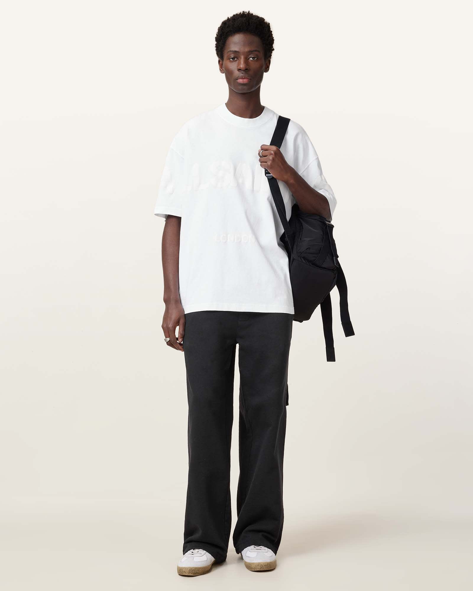 All Saints Biggy Oversized Logo Print T-Shirt Optic White