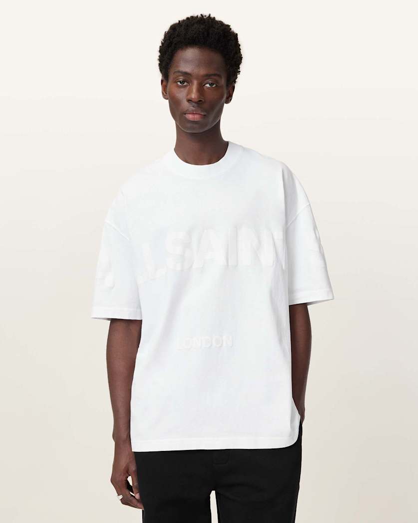 all saints Biggy Oversized Logo Print T-Shirt Optic White