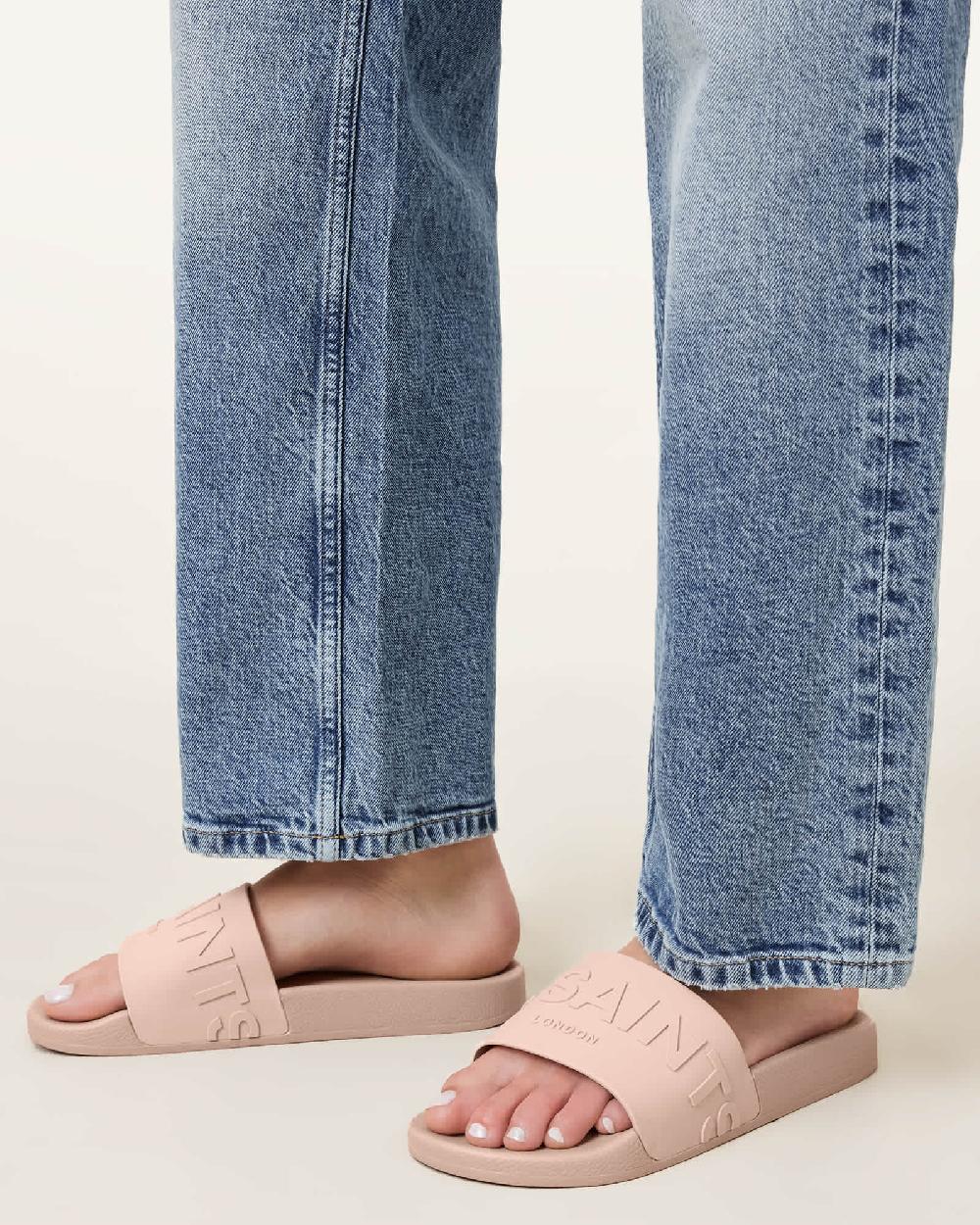 All Saints Biggy Slip On Logo Sliders Rose Dust Pink
