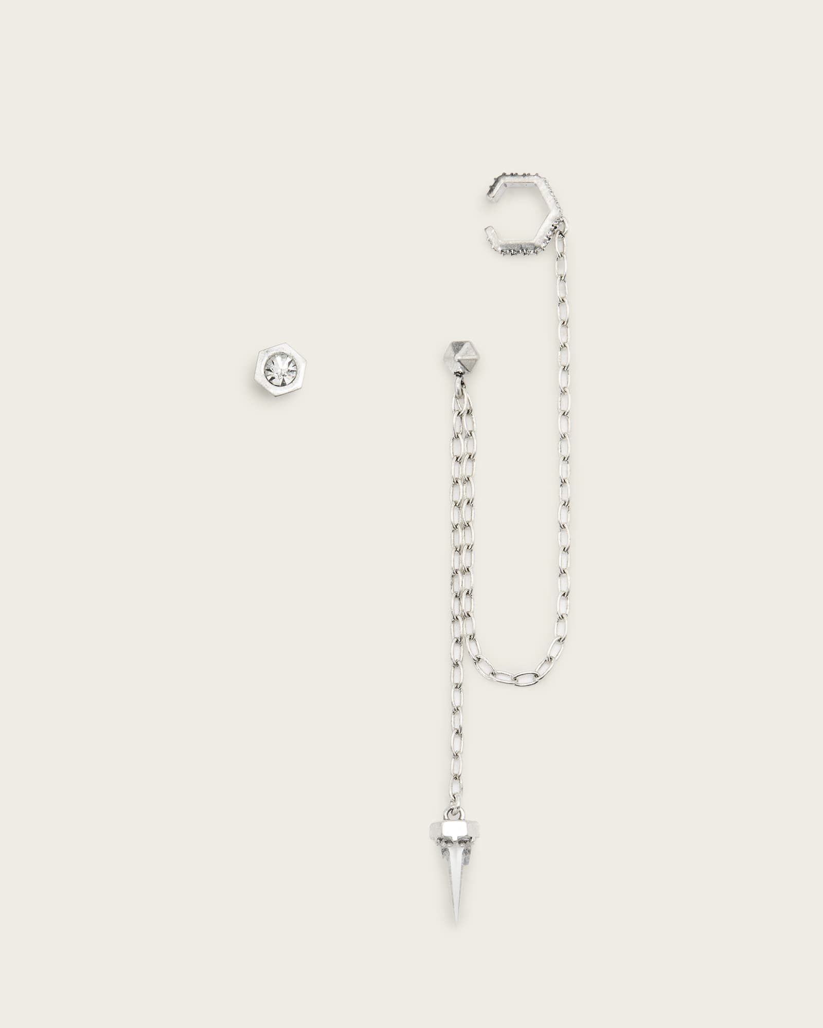 All Saints Bijou Cuff And Stud Earrings WARM SILVER/CLEAR