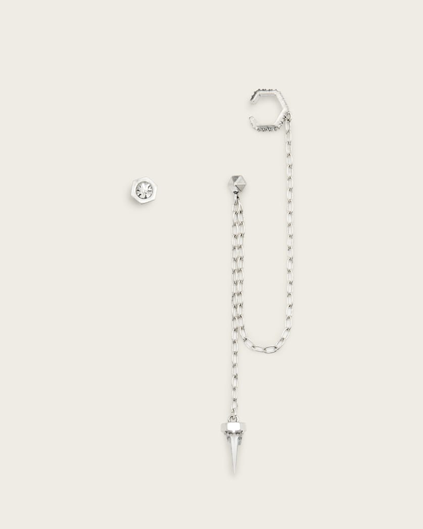 all saints Bijou Cuff and Stud Earrings WARM SILVER/CLEAR
