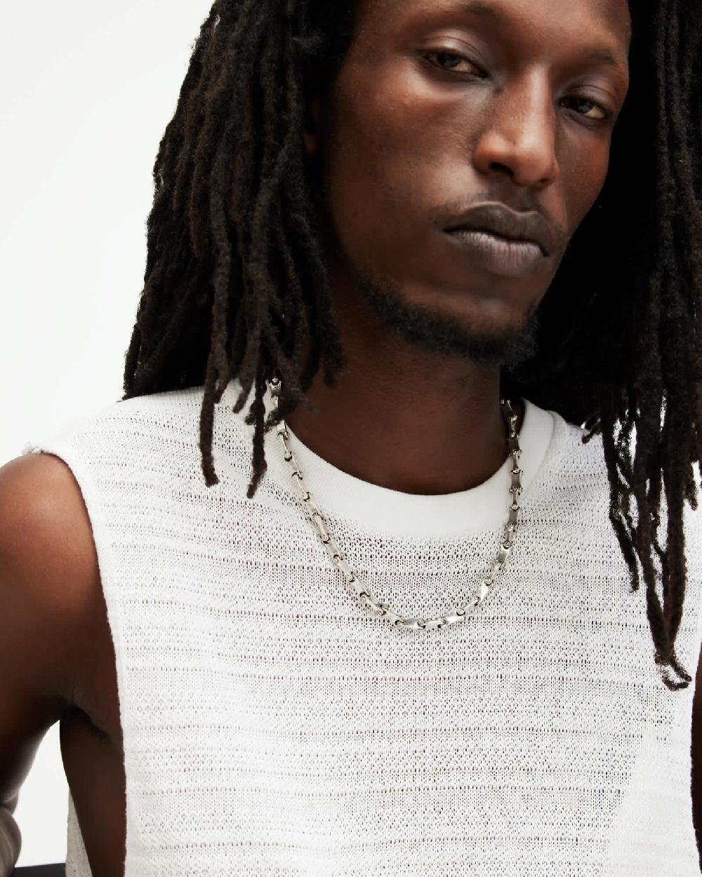 All Saints Biker Chain Carabiner Necklace Warm Silver