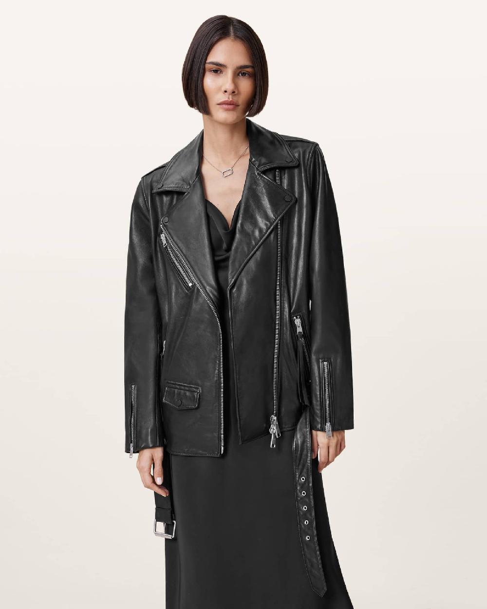 All Saints Billie Relaxed Fit Leather Biker Jacket Black