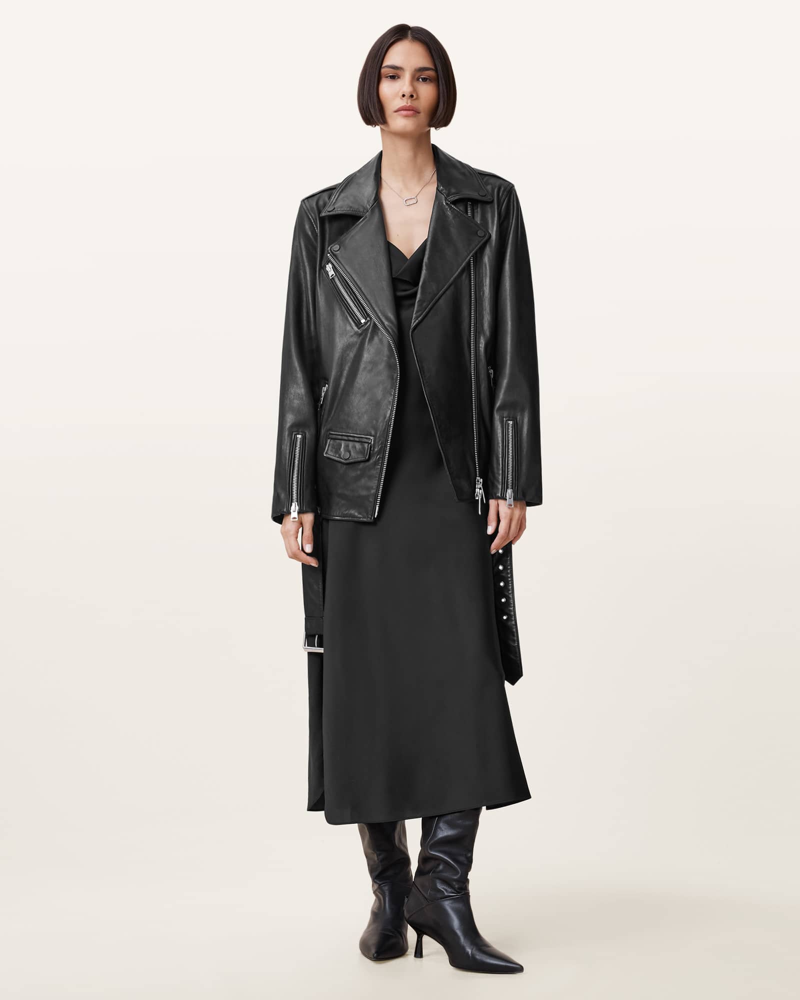 All Saints Billie Relaxed Fit Leather Biker Jacket Black