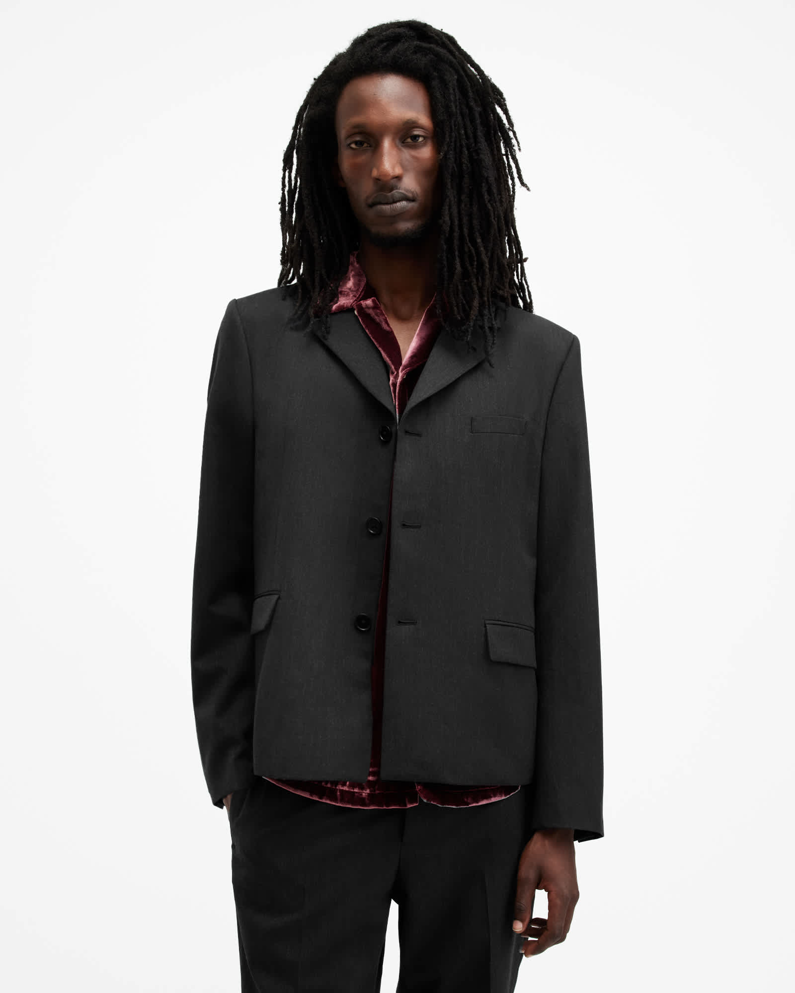 All Saints Blackwater Slim Fit Blazer Charcoal Grey