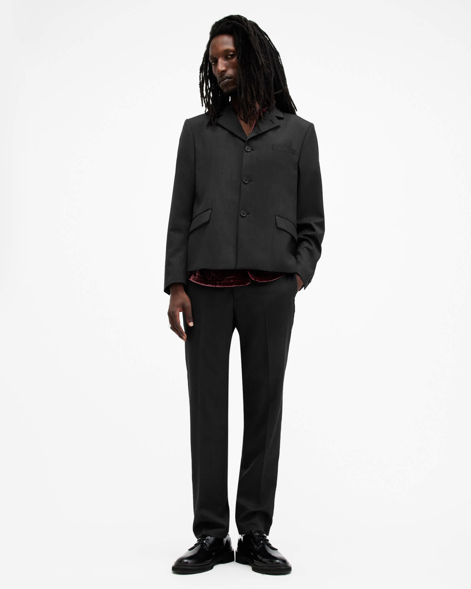 All Saints Blackwater Slim Fit Blazer Charcoal Grey