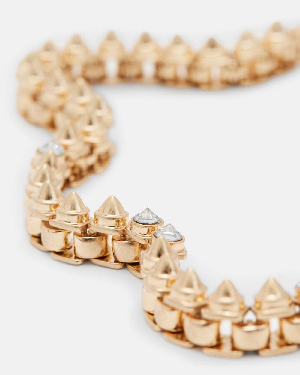 All Saints Bobbie Box Chain Studded Necklace WARM BRASS/CRYSTAL