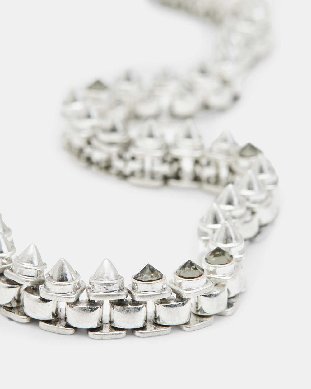 All Saints Bobbie Box Chain Studded Necklace WRM SLVR/BLCK DIAM