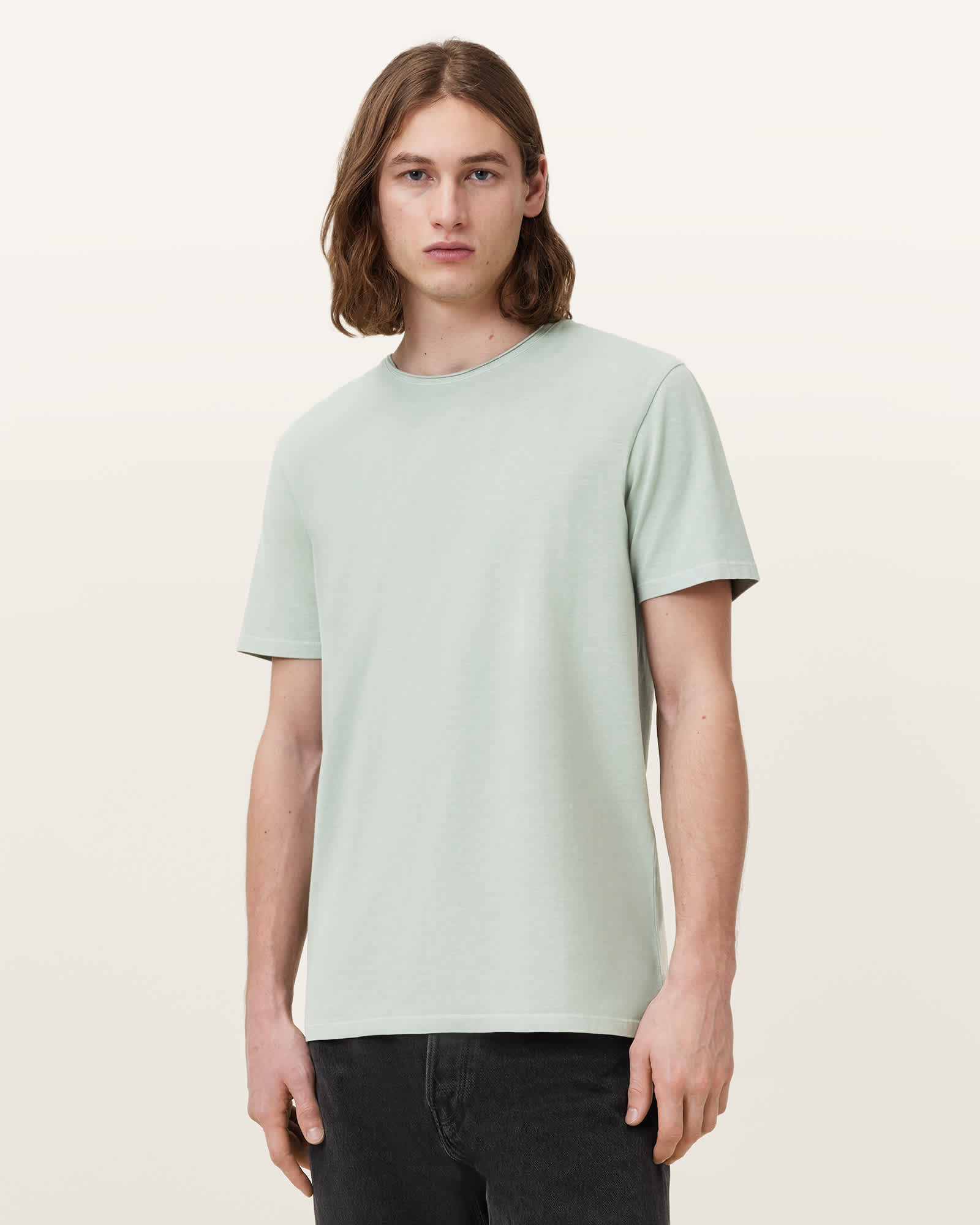 All Saints Bodega Crew Neck Raw Edge T-Shirt Mineral Green