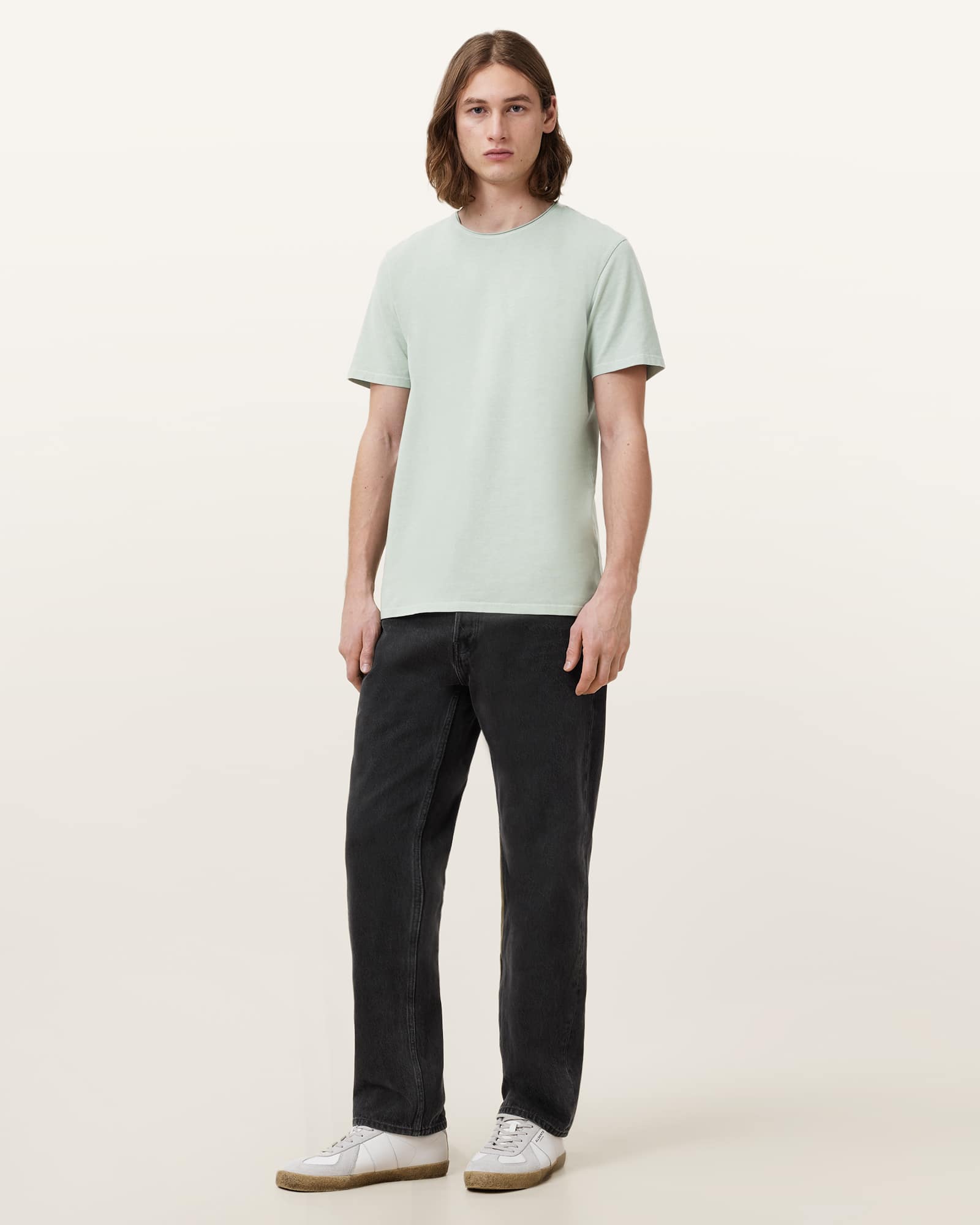 All Saints Bodega Crew Neck Raw Edge T-Shirt Mineral Green
