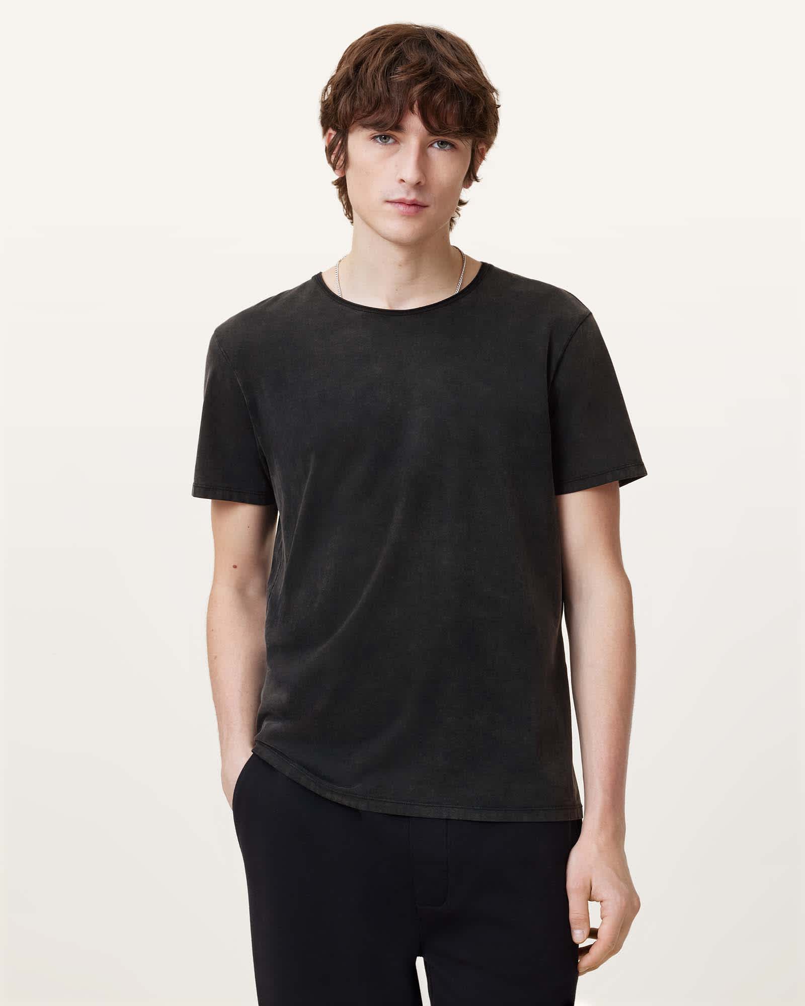 All Saints Bodega Crew Neck Raw Edge T-Shirt Washed Black
