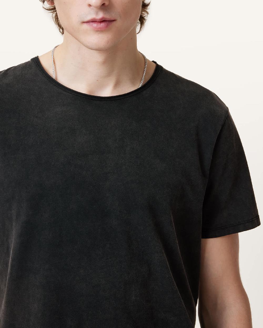 All Saints Bodega Crew Neck Raw Edge T-Shirt Washed Black