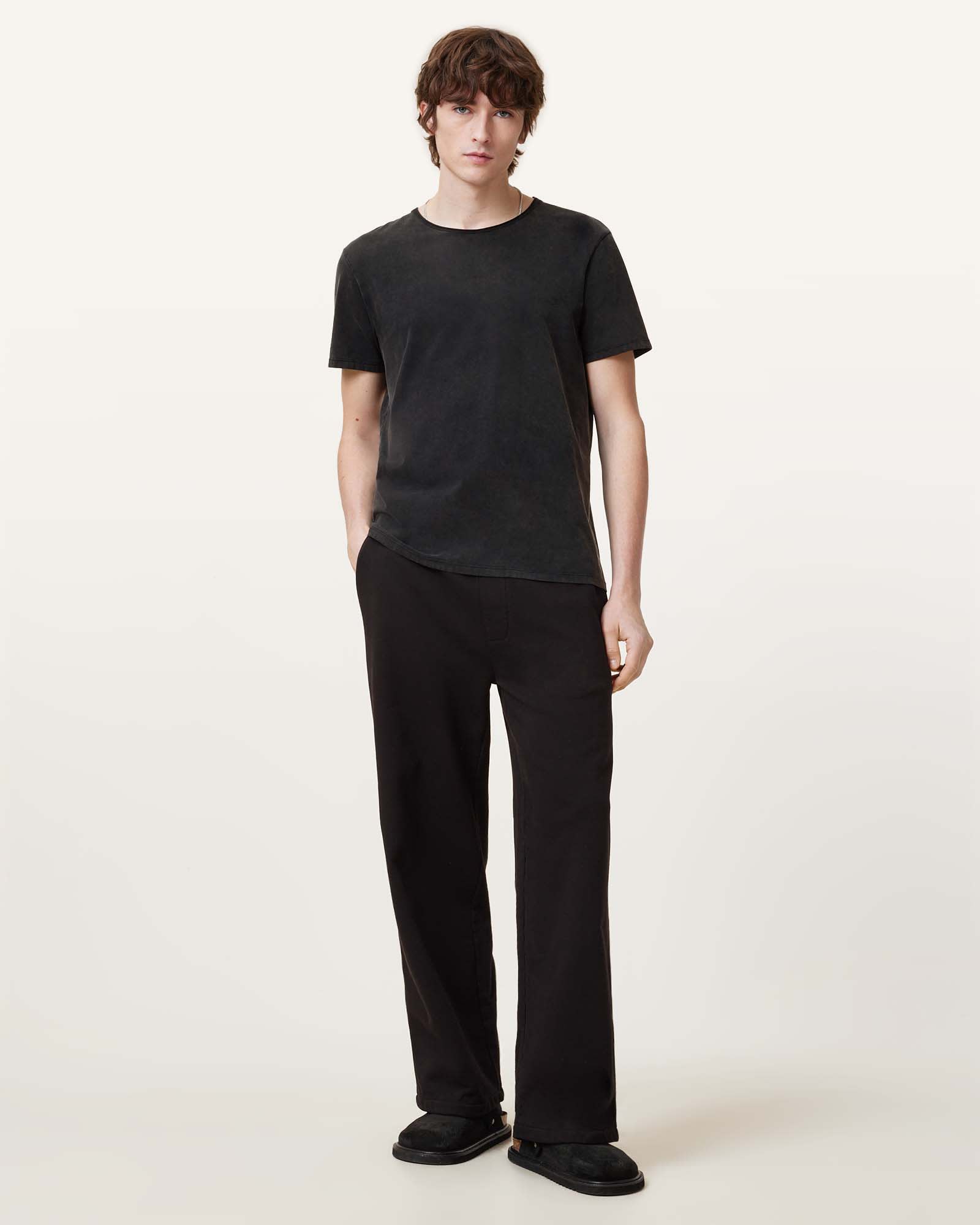 All Saints Bodega Crew Neck Raw Edge T-Shirt Washed Black