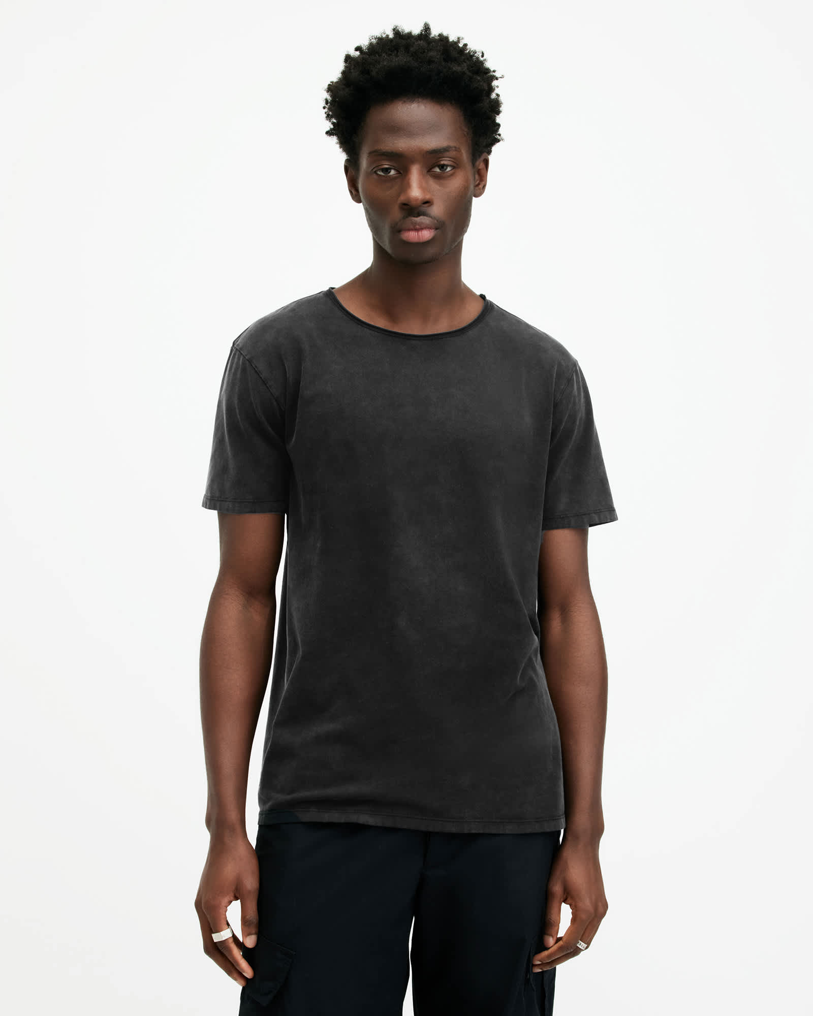 All Saints Bodega Crew Neck Raw Edge T-Shirt Washed Black