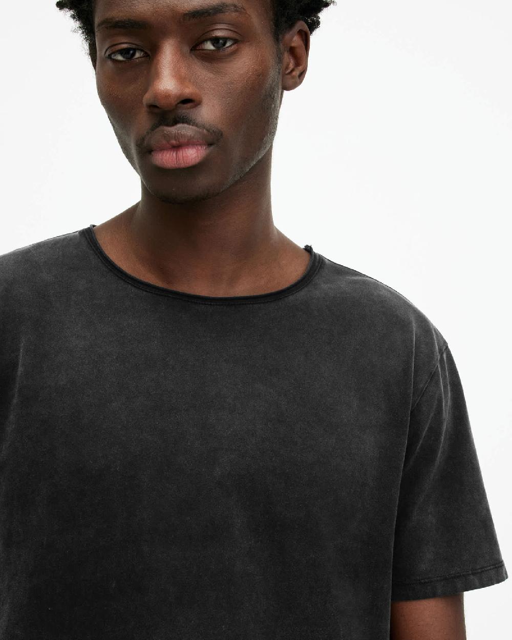 All Saints Bodega Crew Neck Raw Edge T-Shirt Washed Black