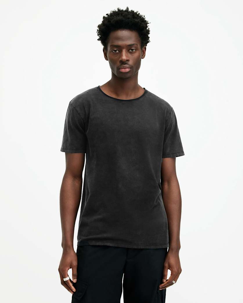 all saints Bodega Crew Neck Raw Edge T-Shirt Washed Black