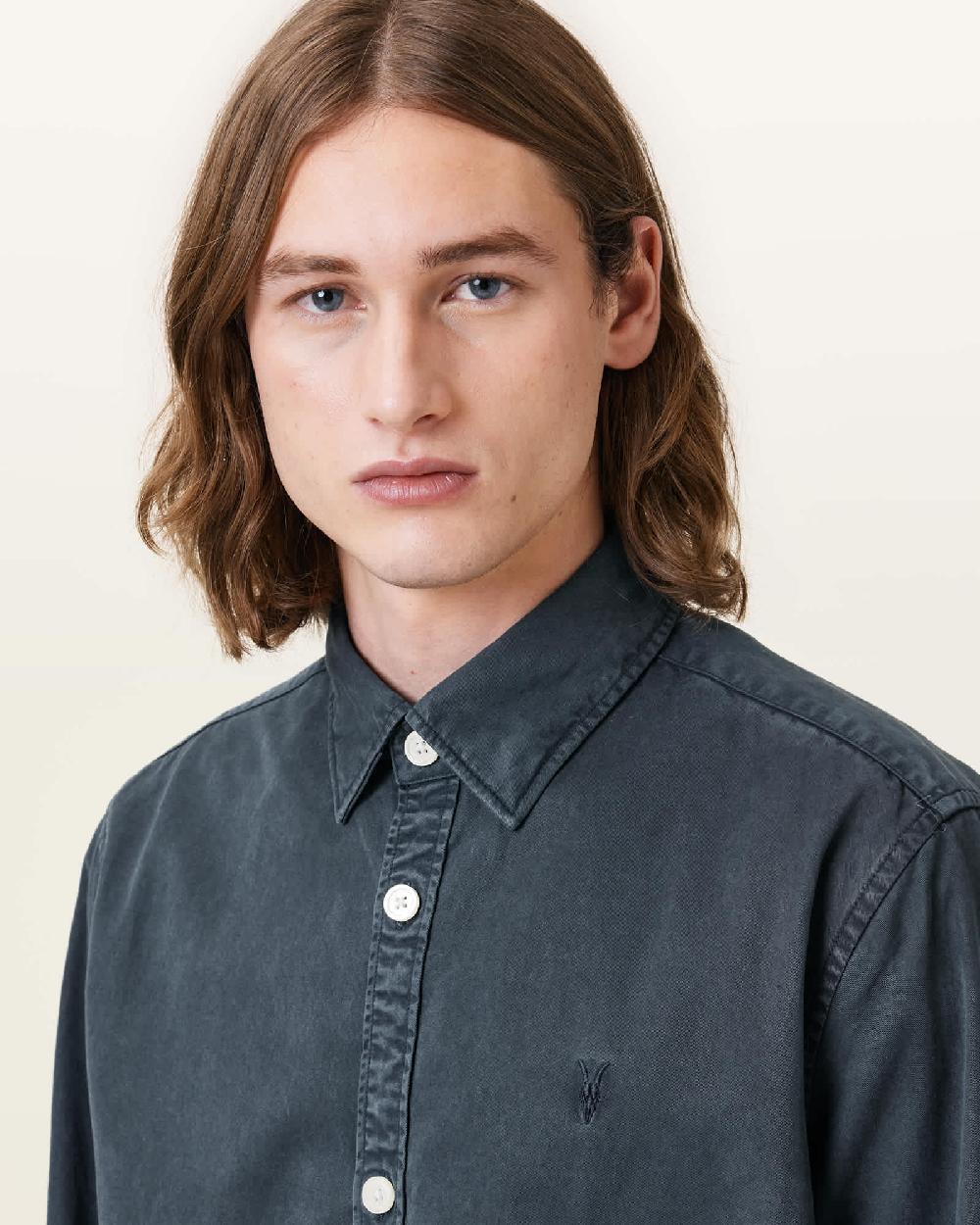 All Saints Bodhi Long Sleeve Ramskull Overshirt Odyssey Blue