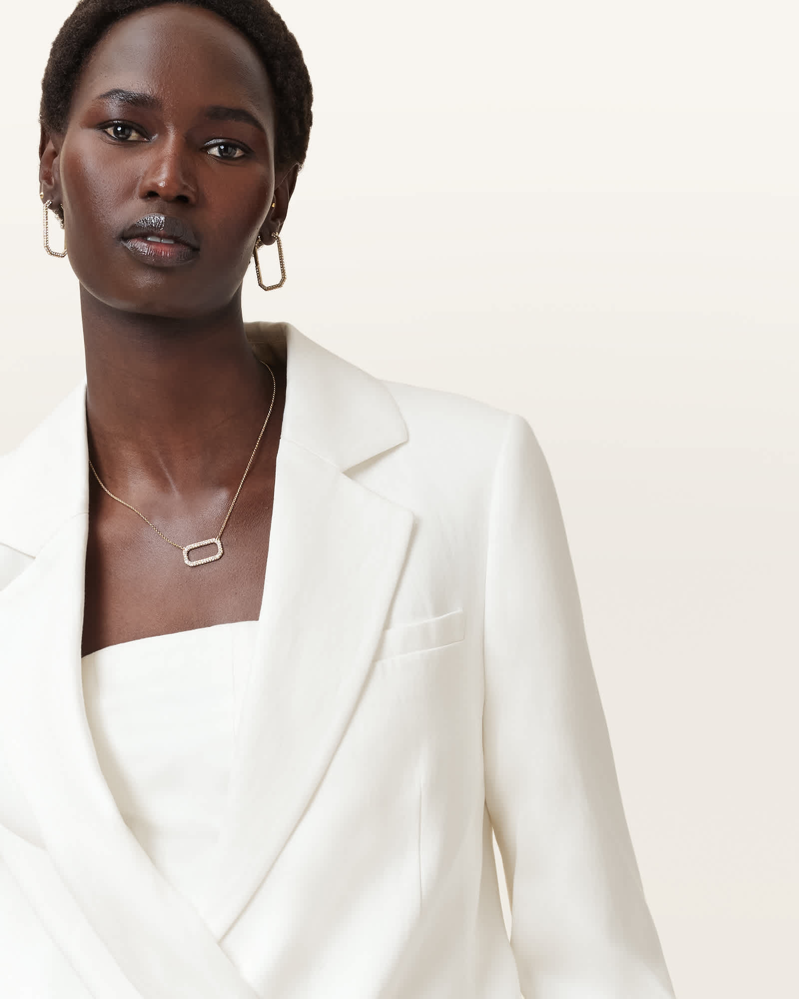 All Saints Bonnie Double-Breasted Linen Blend Blazer White