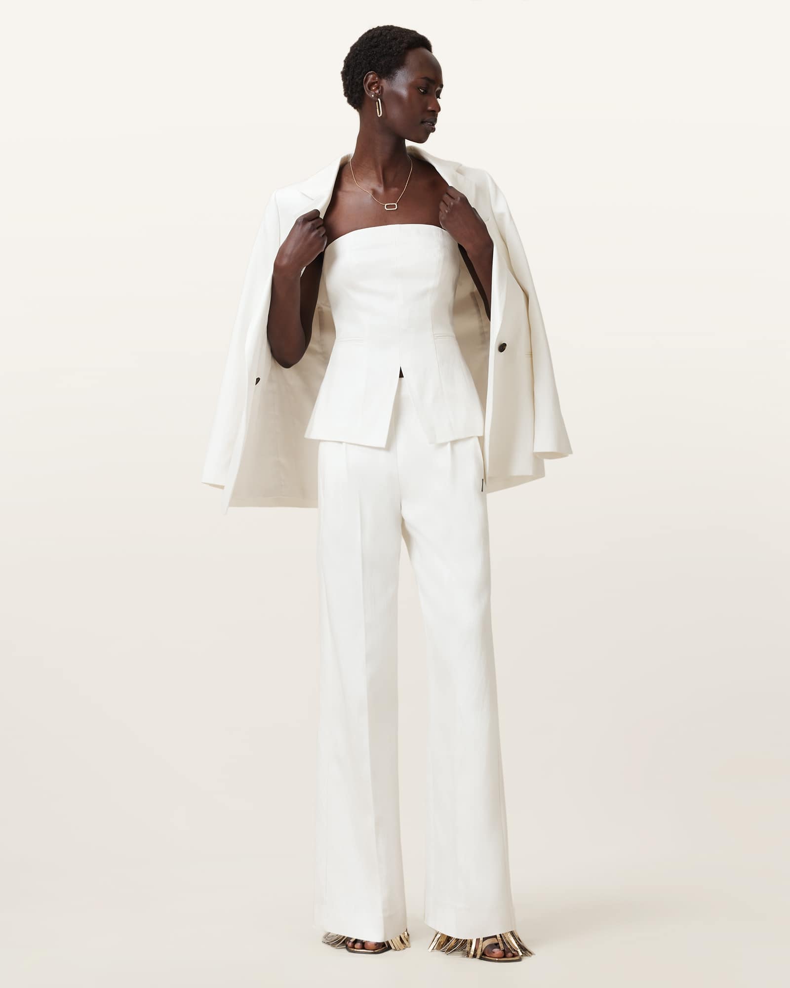 All Saints Bonnie Tailored Linen Blend Bodice White