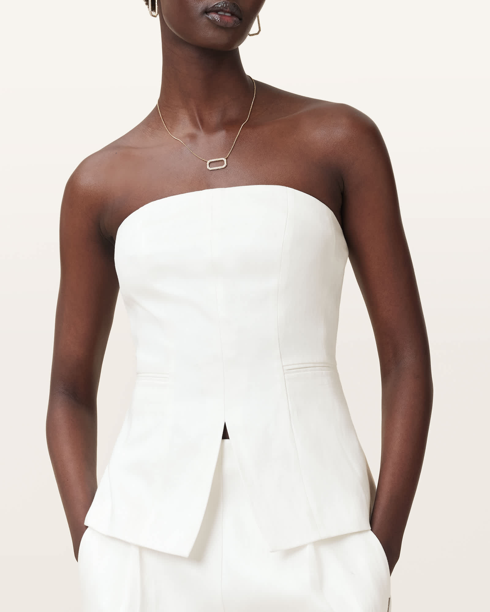 All Saints Bonnie Tailored Linen Blend Bodice White