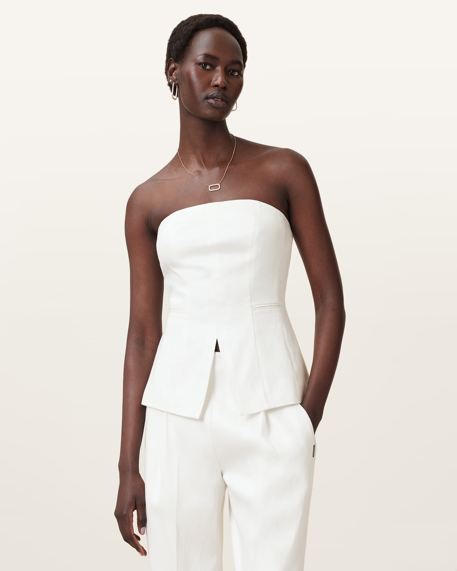 All Saints Bonnie Tailored Linen Blend Bodice White