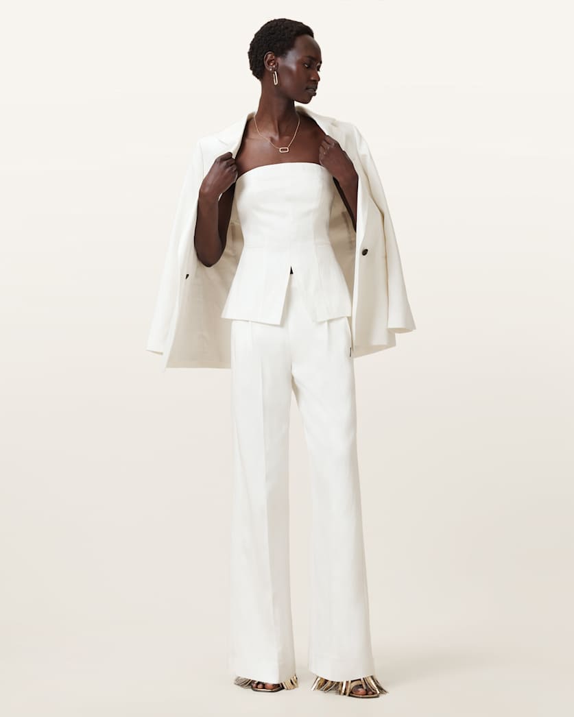 all saints Bonnie Tailored Linen Blend Bodice White