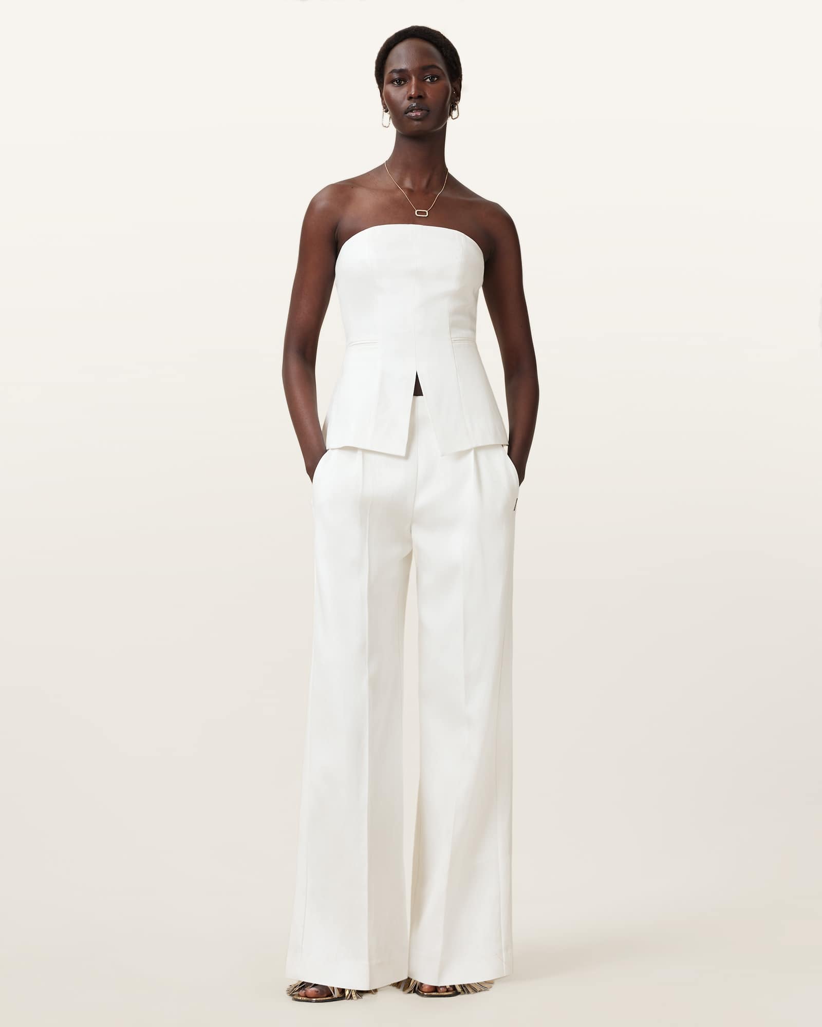 All Saints Bonnie Tailored Wide-Leg Linen Blend Pants White