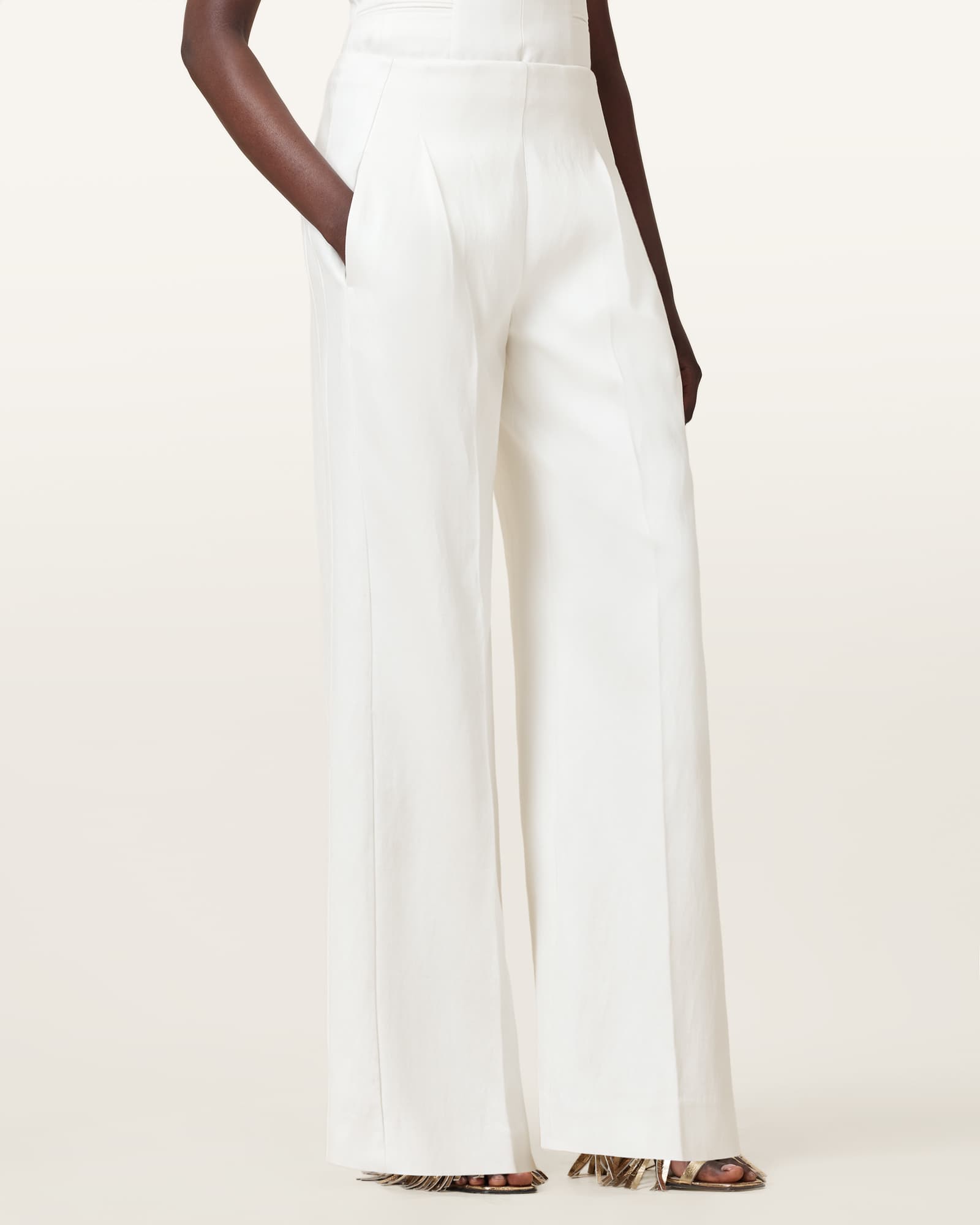 All Saints Bonnie Tailored Wide-Leg Linen Blend Pants White
