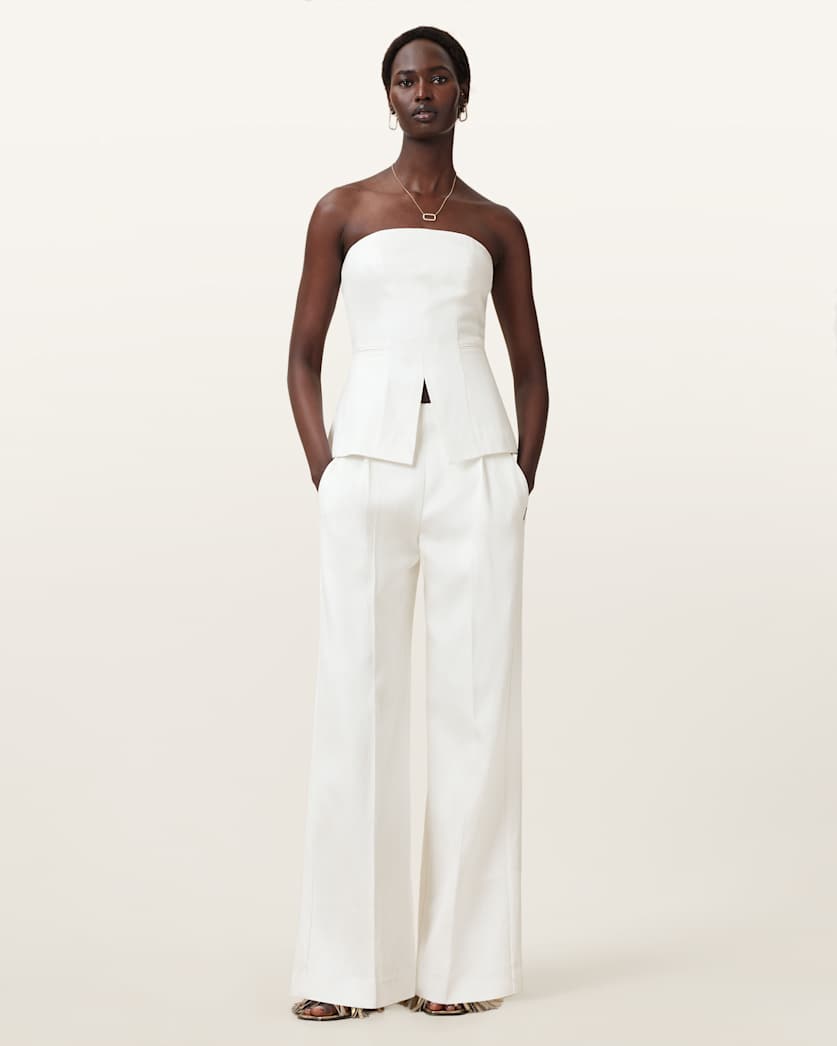 all saints Bonnie Tailored Wide-Leg Linen Blend Pants White