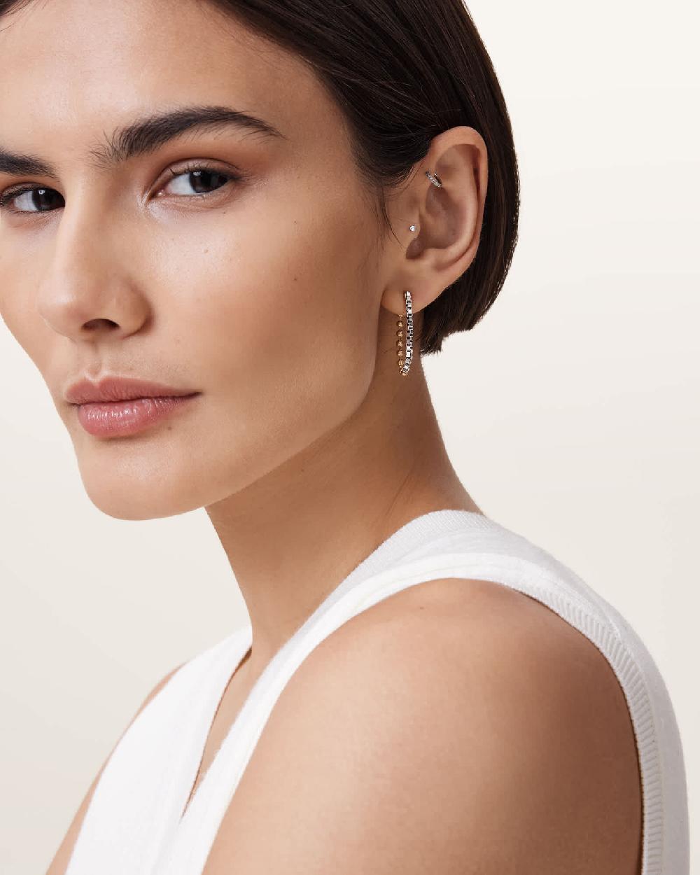 All Saints Box Chain Two Tone Ball Earrings Warm Brass/Mix