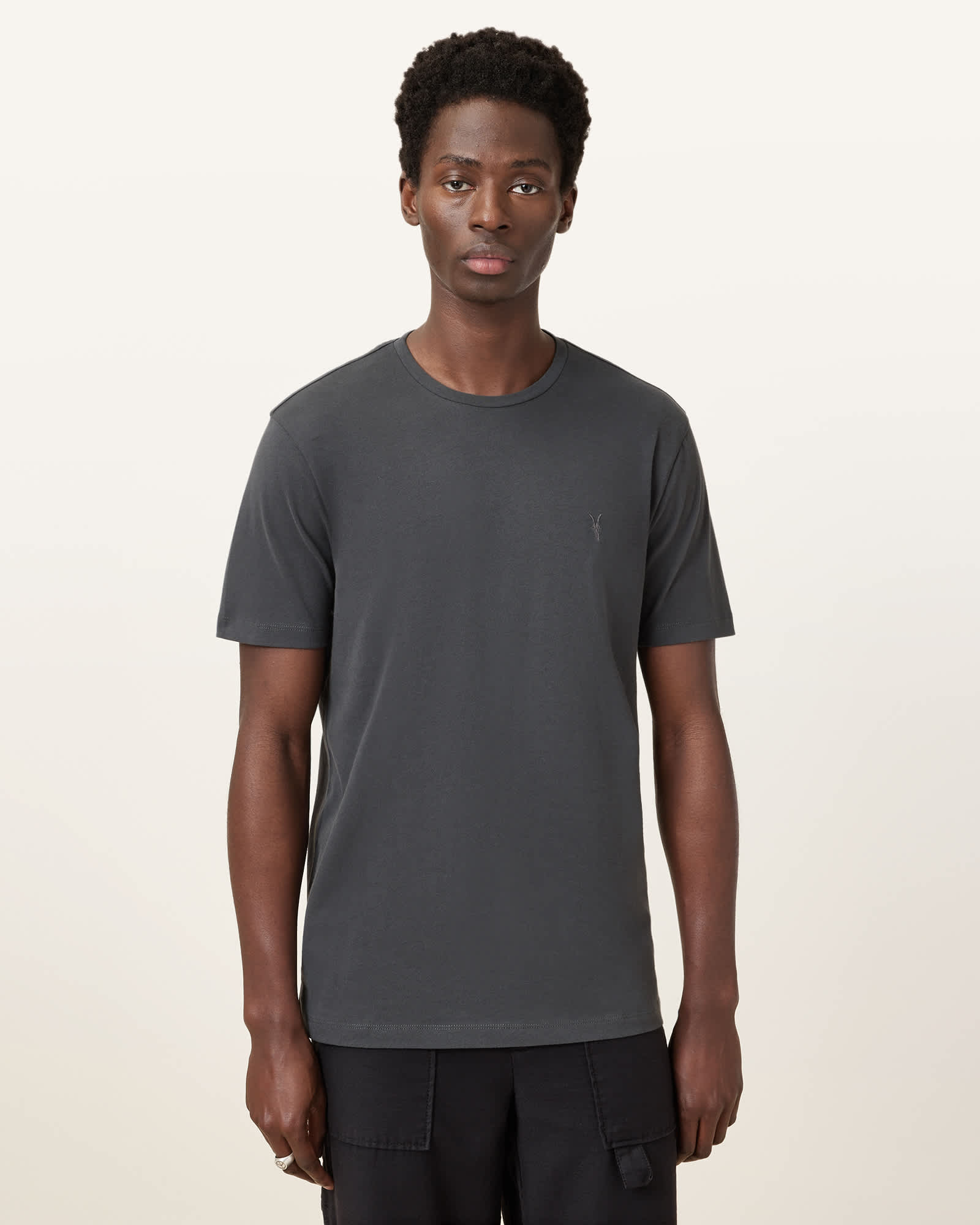 All Saints Brace Brushed Cotton Crew Neck T-Shirt Carter Grey