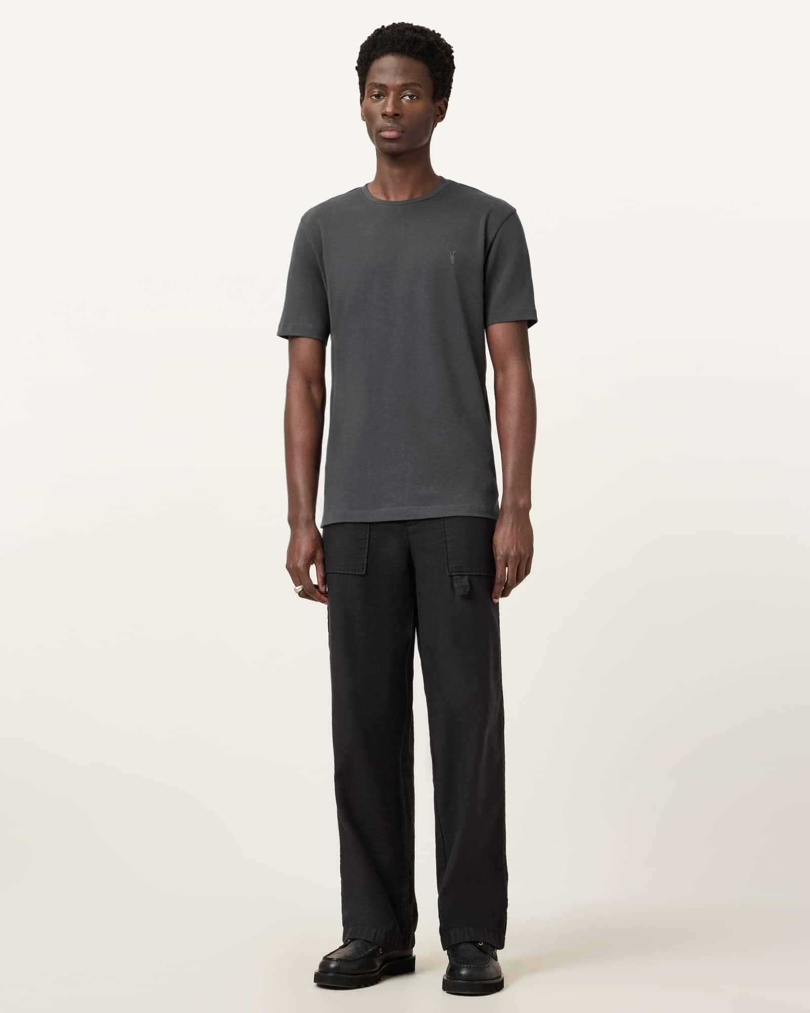 All Saints Brace Brushed Cotton Crew Neck T-Shirt Carter Grey