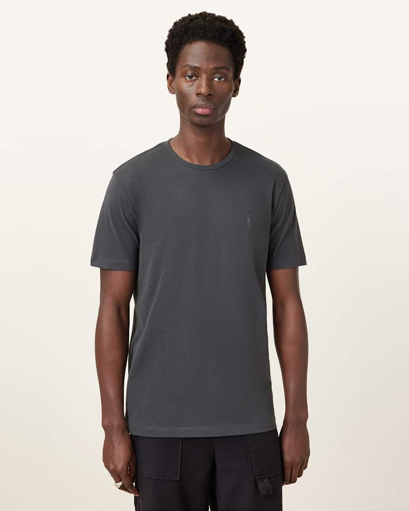 all saints Brace Brushed Cotton Crew Neck T-Shirt Carter Grey