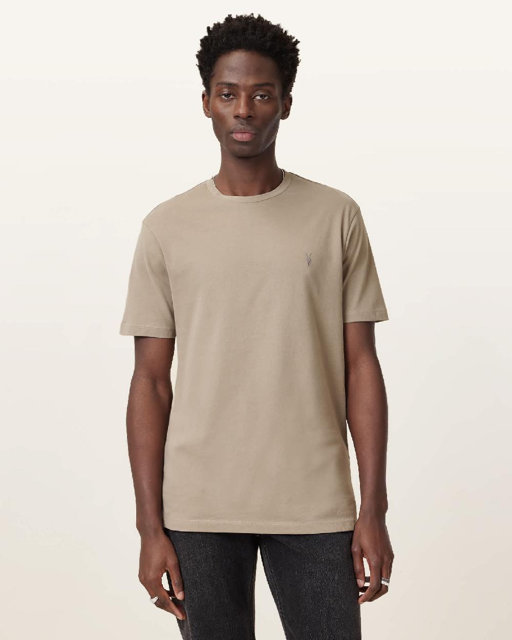All Saints Brace Brushed Cotton Crew Neck T-Shirt Chestnut Brown