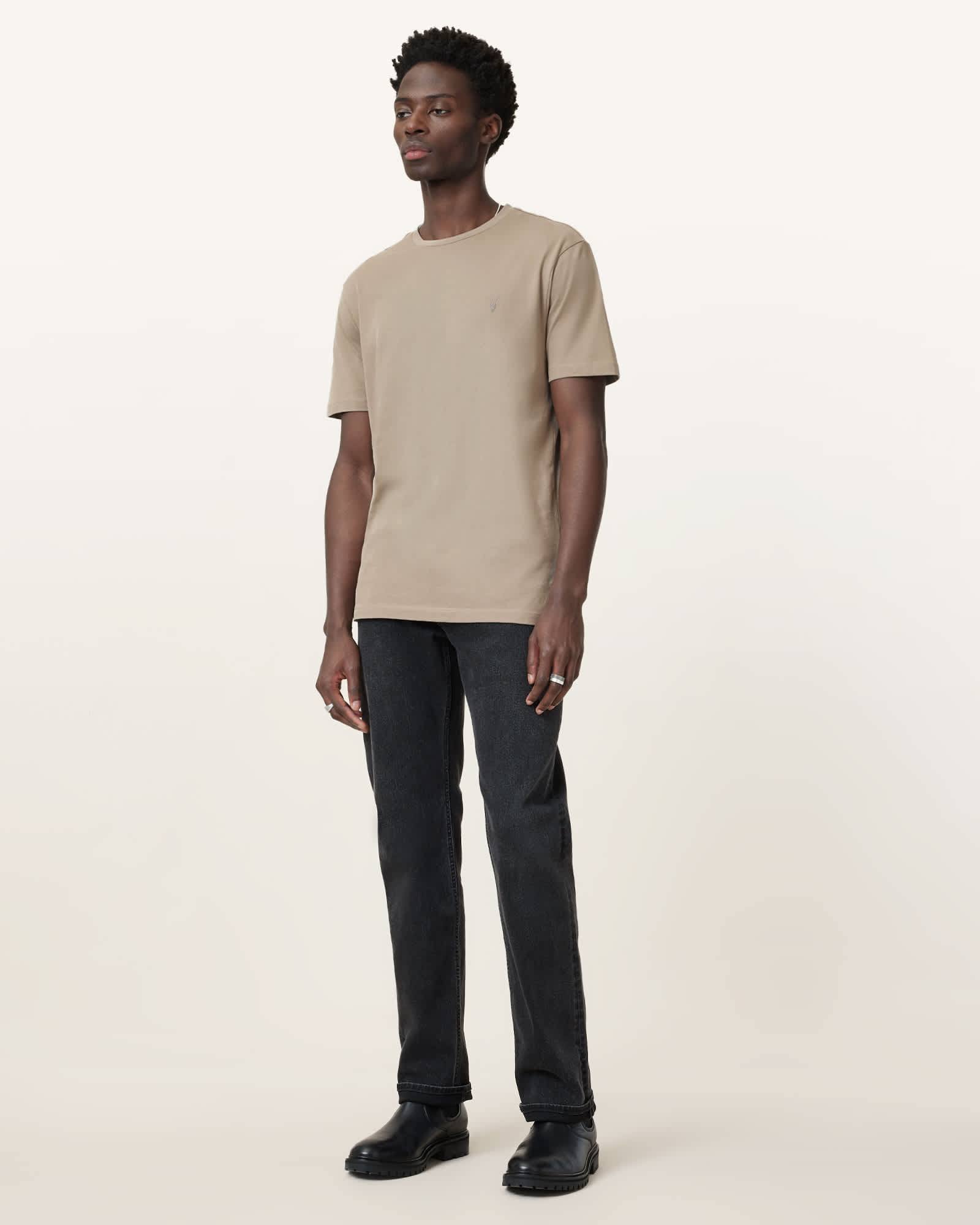 All Saints Brace Brushed Cotton Crew Neck T-Shirt Chestnut Brown