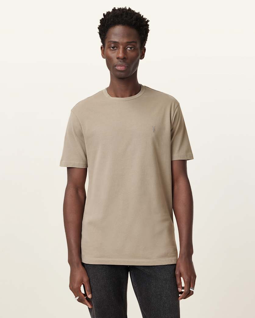 all saints Brace Brushed Cotton Crew Neck T-Shirt Chestnut Brown