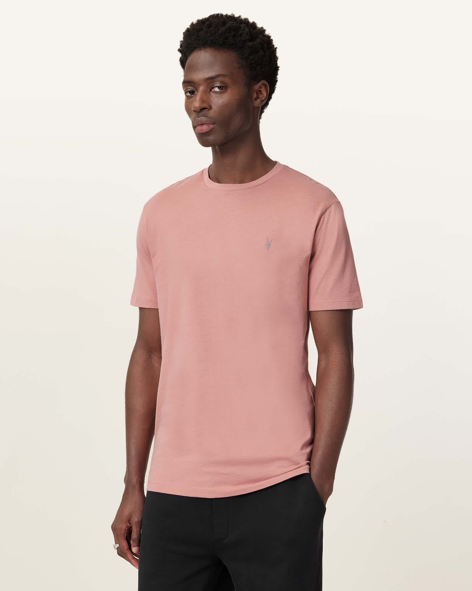 All Saints Brace Brushed Cotton Crew Neck T-Shirt CLEO PINK