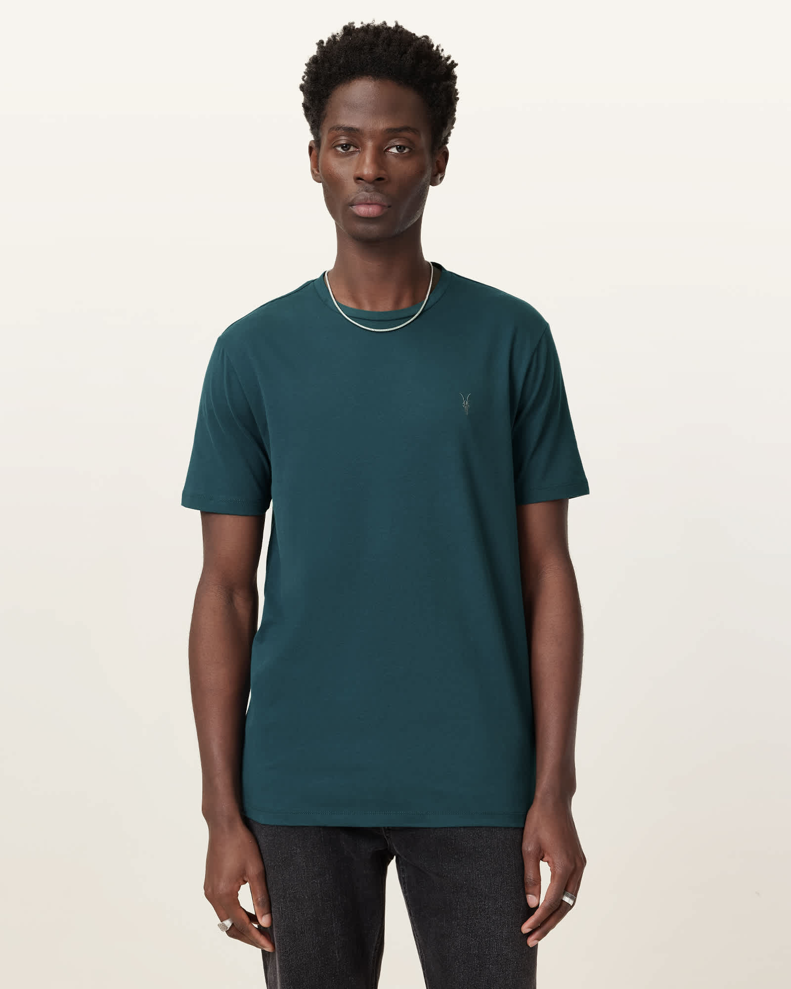 All Saints Brace Brushed Cotton Crew Neck T-Shirt Cove Green