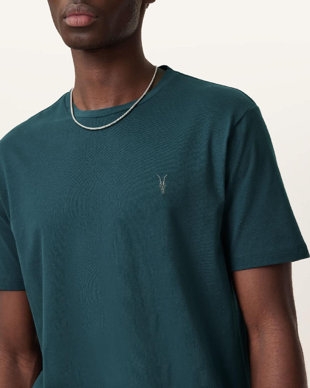 All Saints Brace Brushed Cotton Crew Neck T-Shirt Cove Green