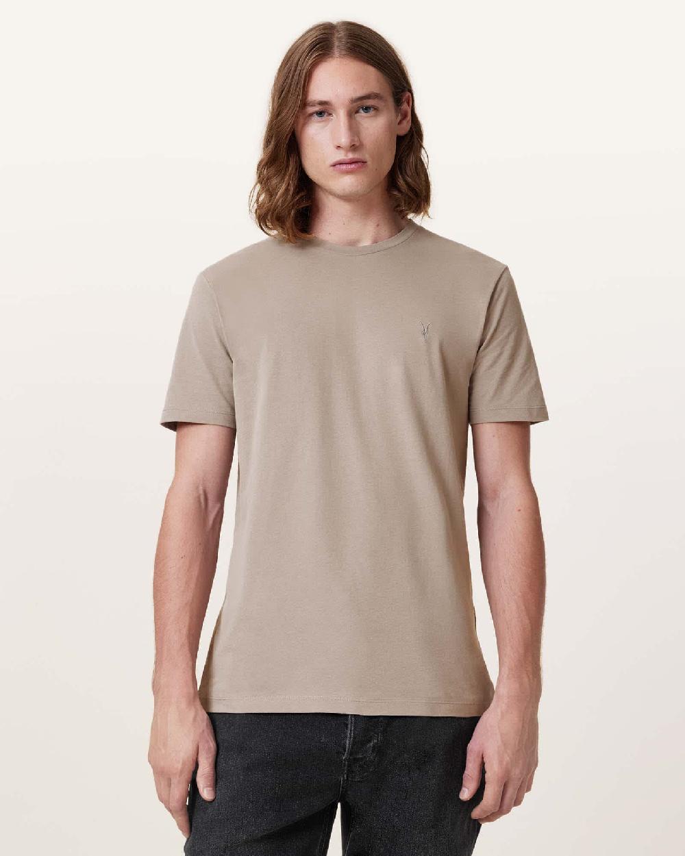 All Saints Brace Brushed Cotton Crew Neck T-Shirt Flint Grey