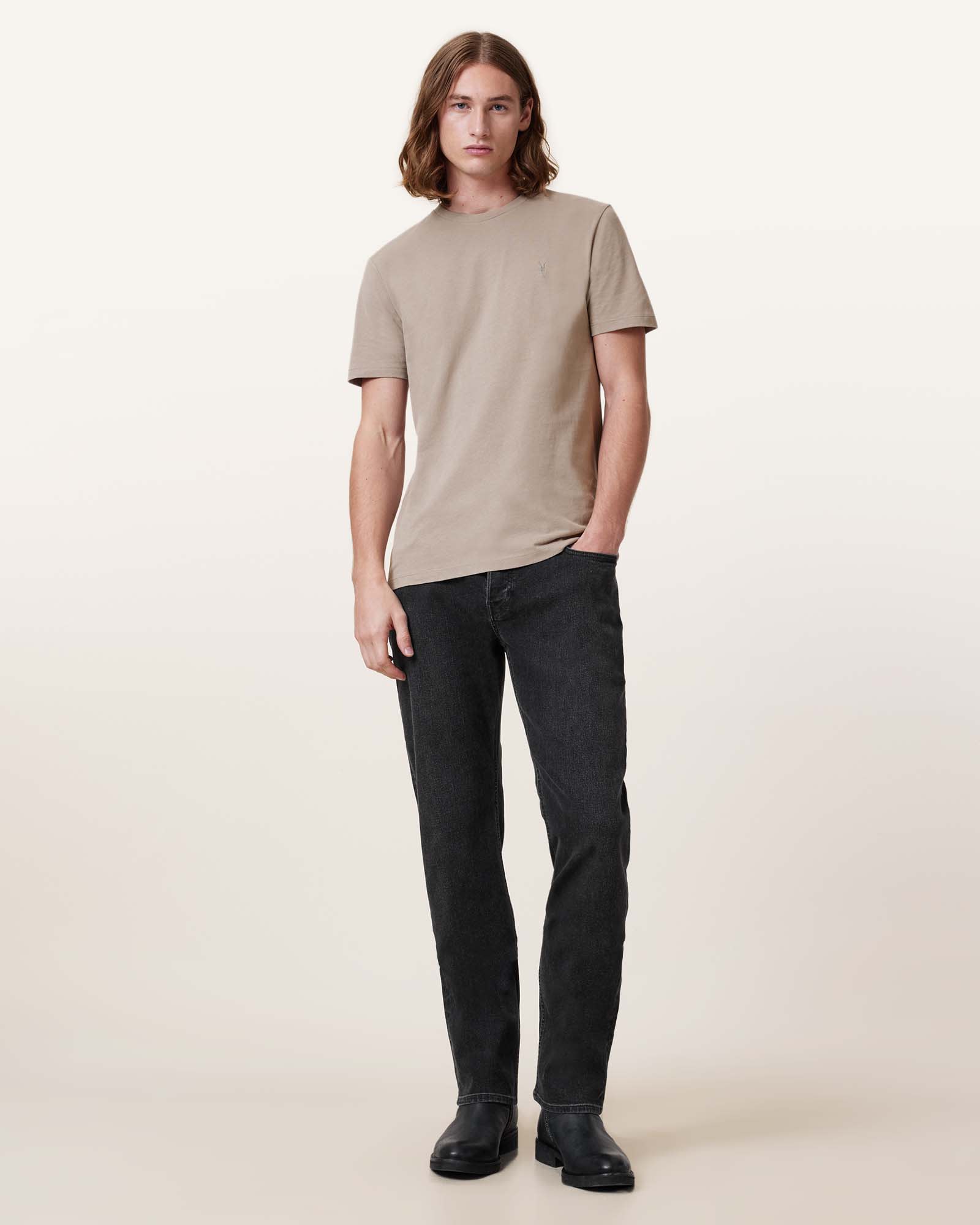 All Saints Brace Brushed Cotton Crew Neck T-Shirt Flint Grey