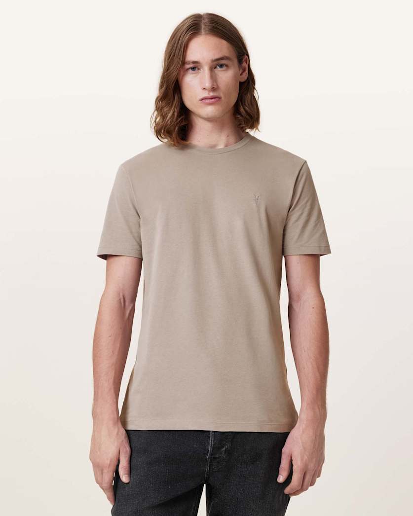 all saints Brace Brushed Cotton Crew Neck T-Shirt Flint Grey