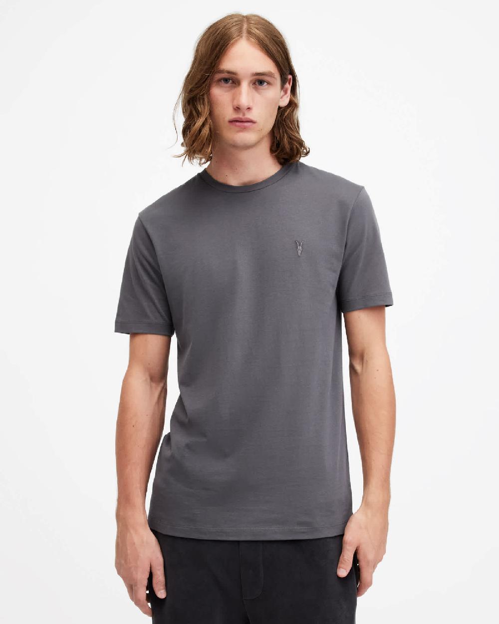 All Saints Brace Brushed Cotton Crew Neck T-Shirt GRAVESTONE GREY