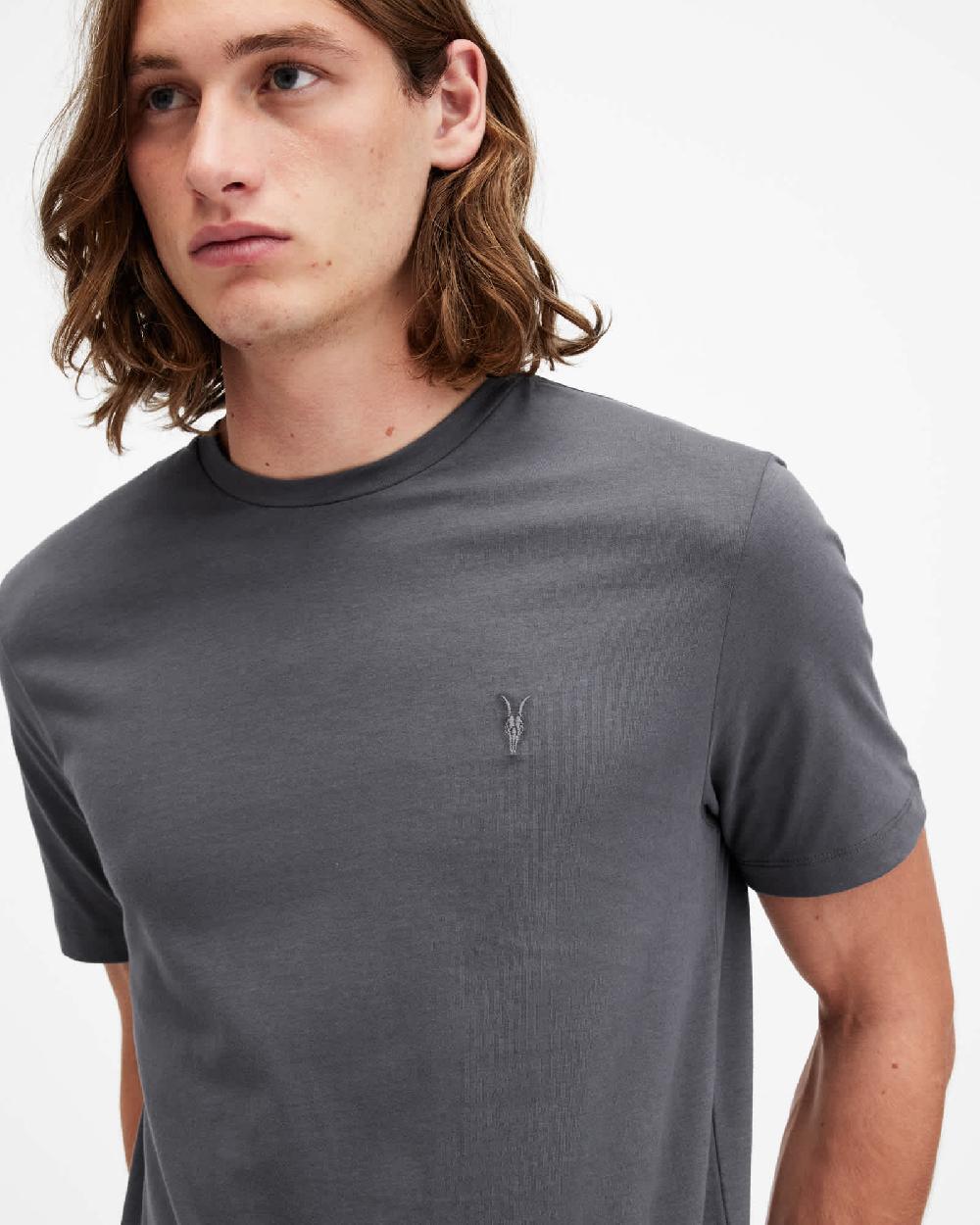 All Saints Brace Brushed Cotton Crew Neck T-Shirt GRAVESTONE GREY