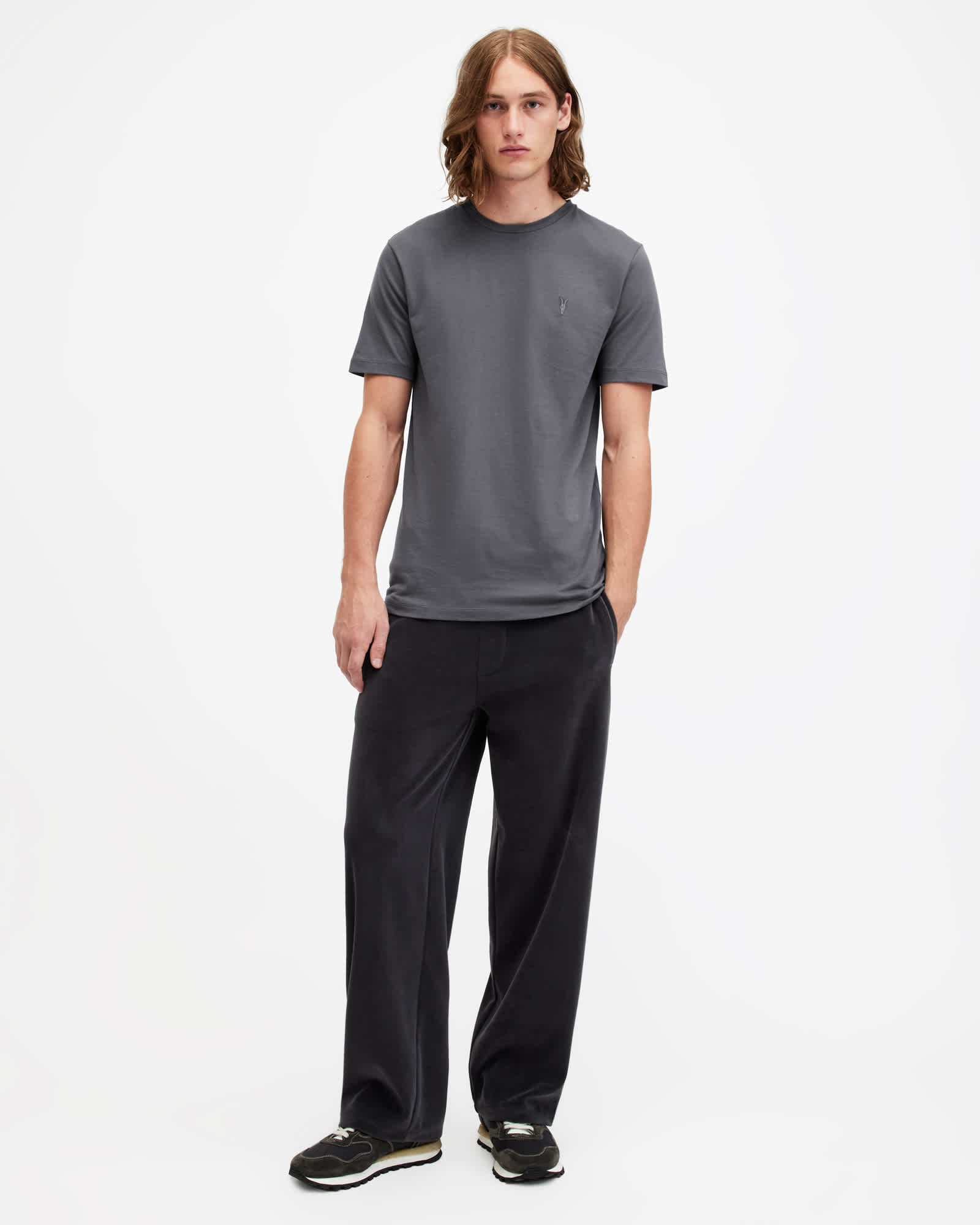 All Saints Brace Brushed Cotton Crew Neck T-Shirt GRAVESTONE GREY