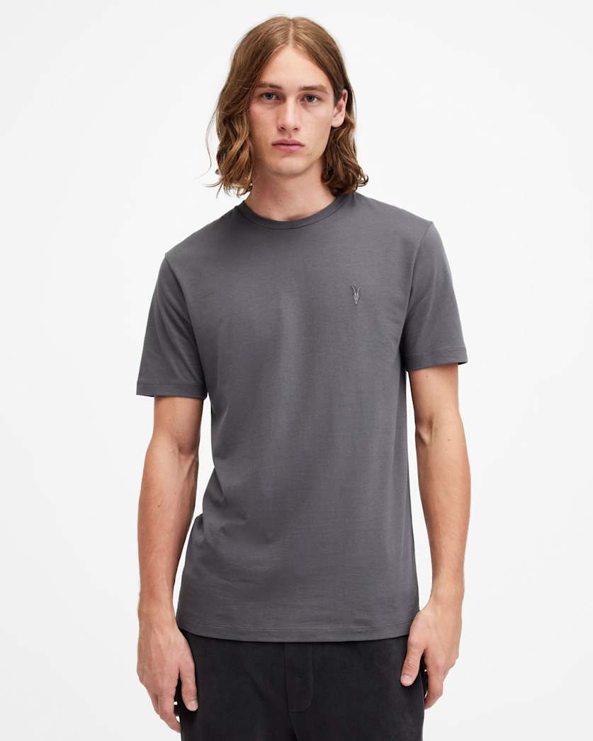 all saints Brace Brushed Cotton Crew Neck T-Shirt GRAVESTONE GREY