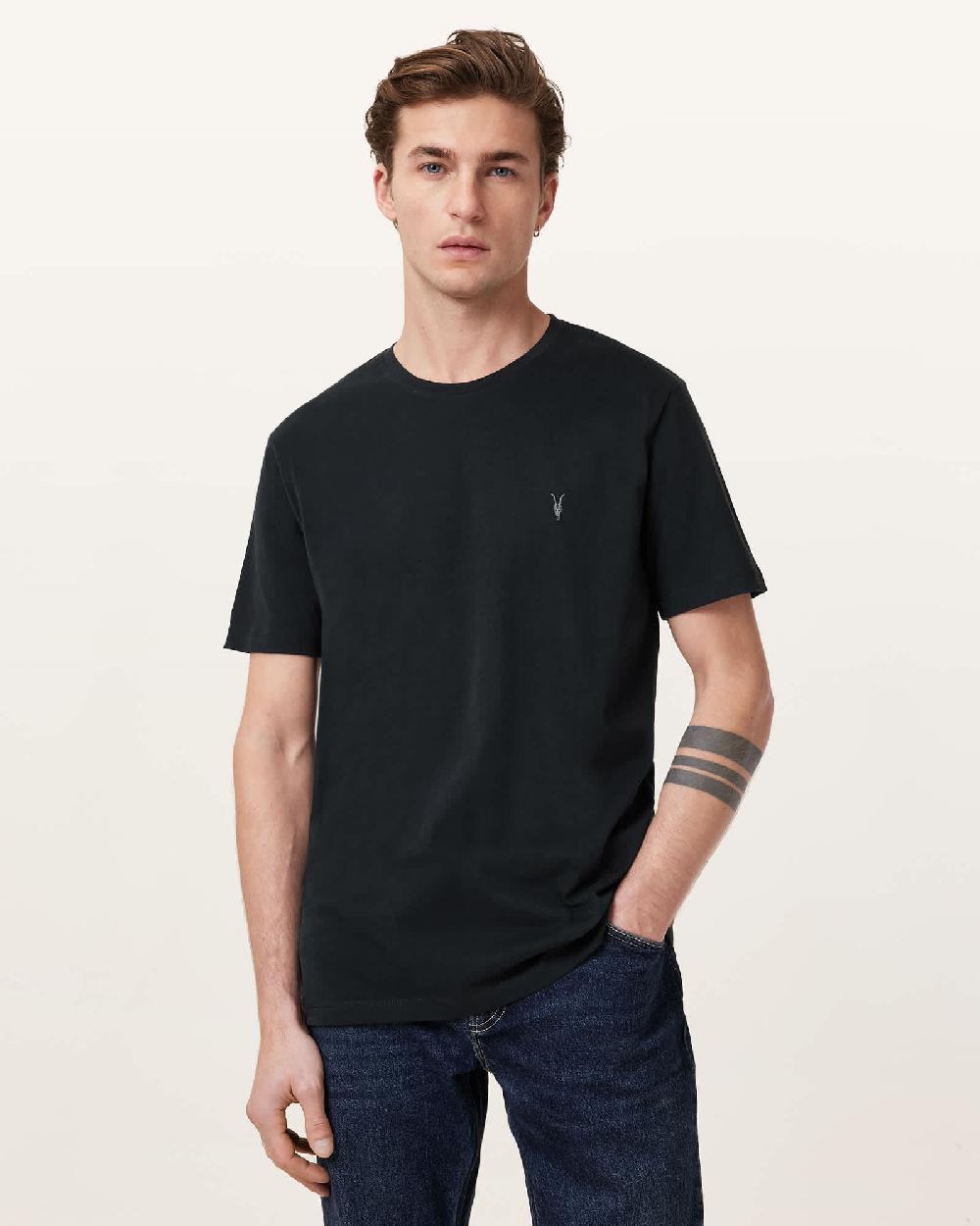 All Saints Brace Brushed Cotton Crew Neck T-Shirt Jet Black