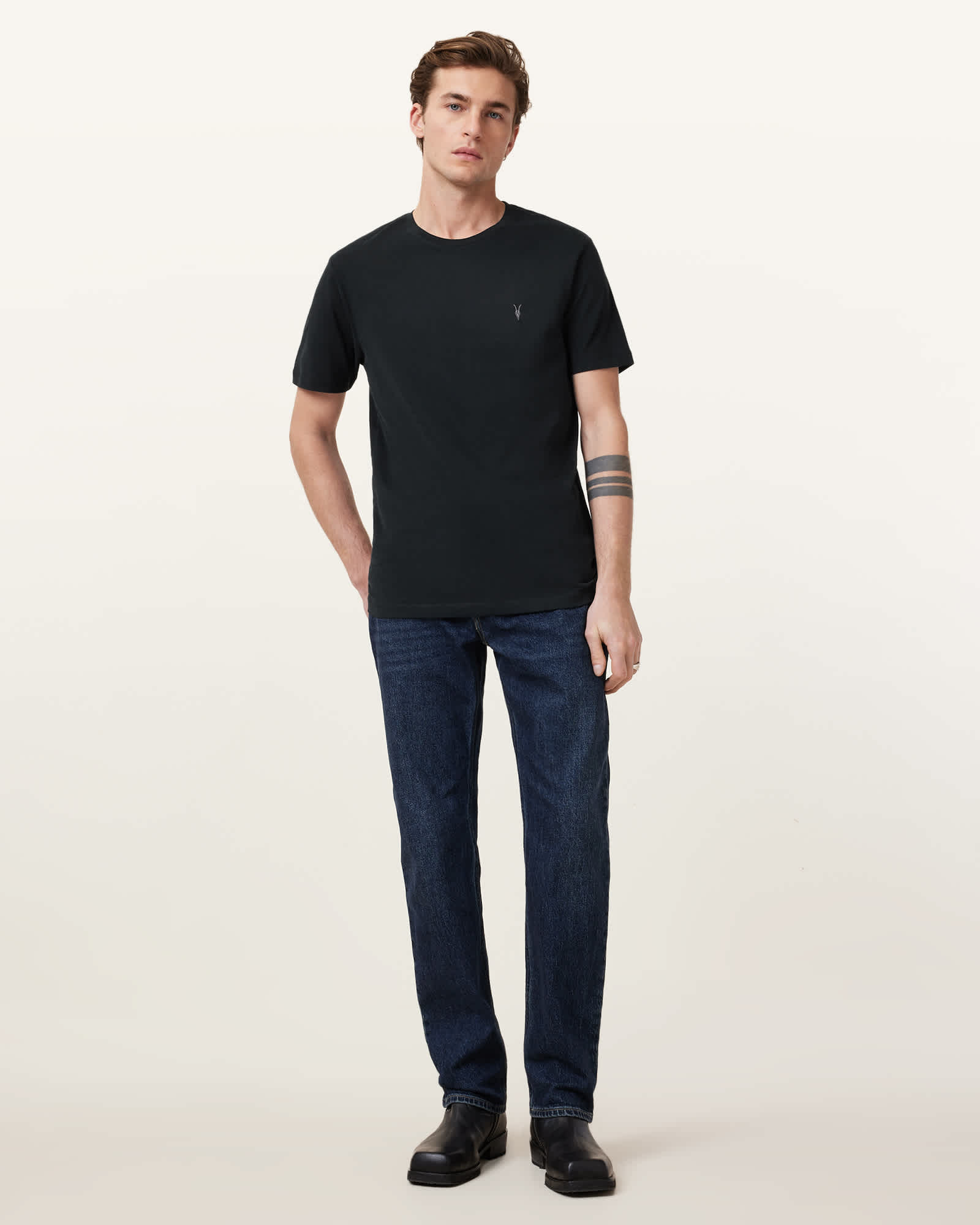 All Saints Brace Brushed Cotton Crew Neck T-Shirt Jet Black